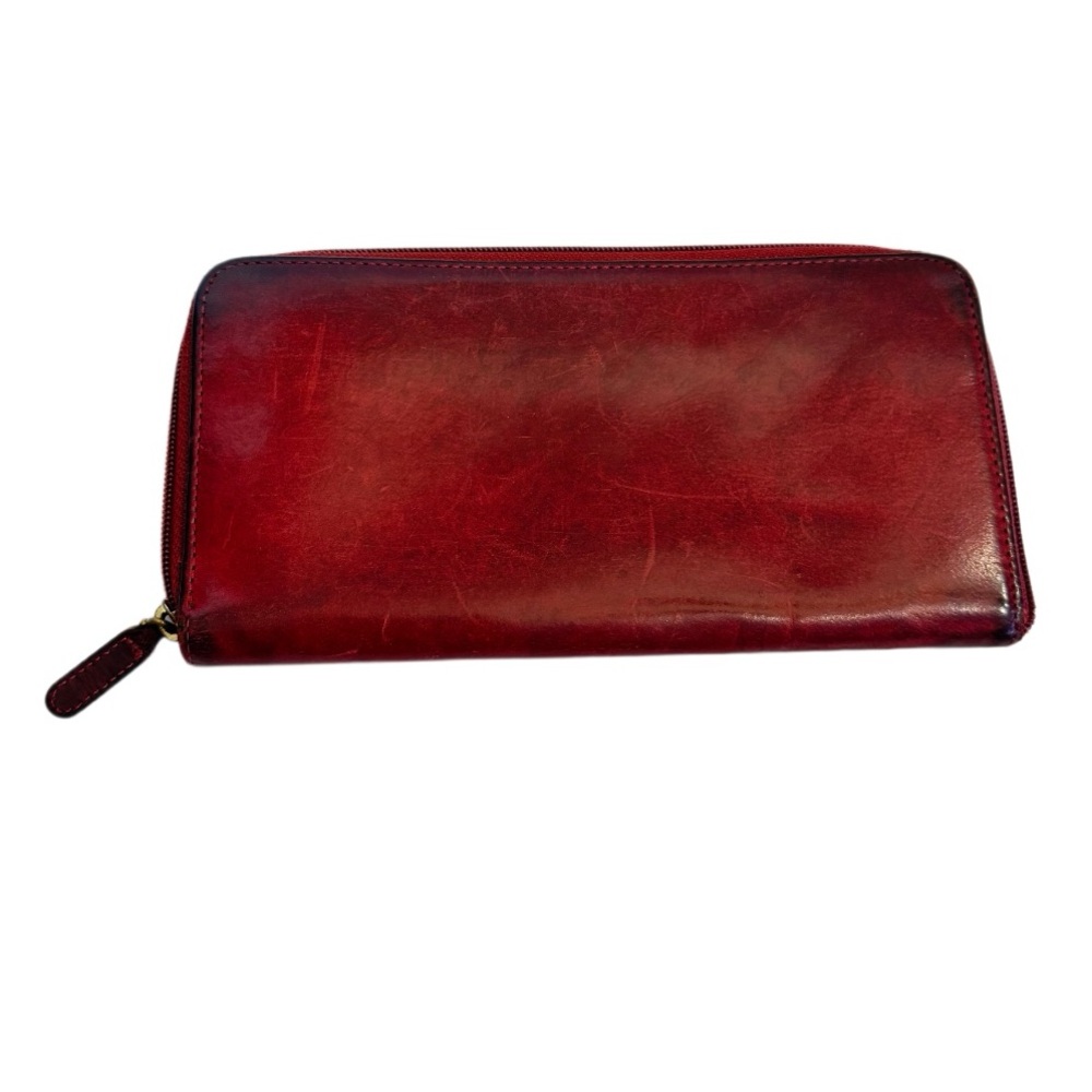 Vintage Coach Burgundy Leather Card Bill Coin Zip Around Accordion Wallet